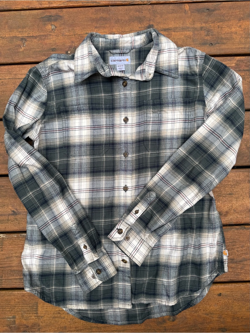 Carhartt Green and Cream Plaid Flannel Shirt
